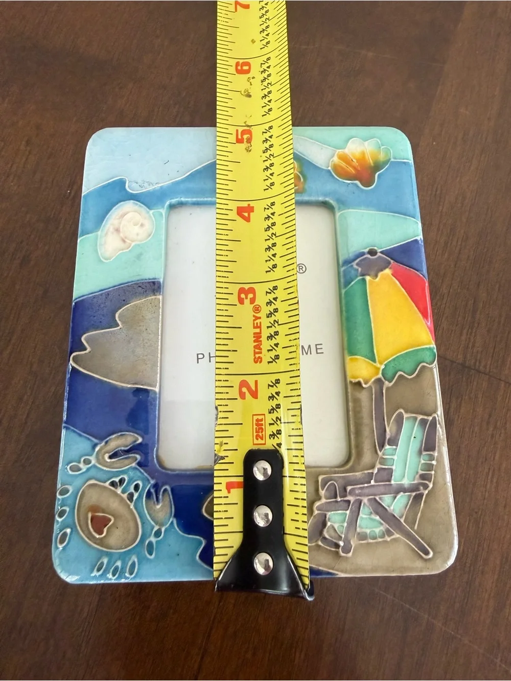 Beach Theme Ceramic 2x3 Photo Frame Coastal Seashell Umbrella Chair Decor